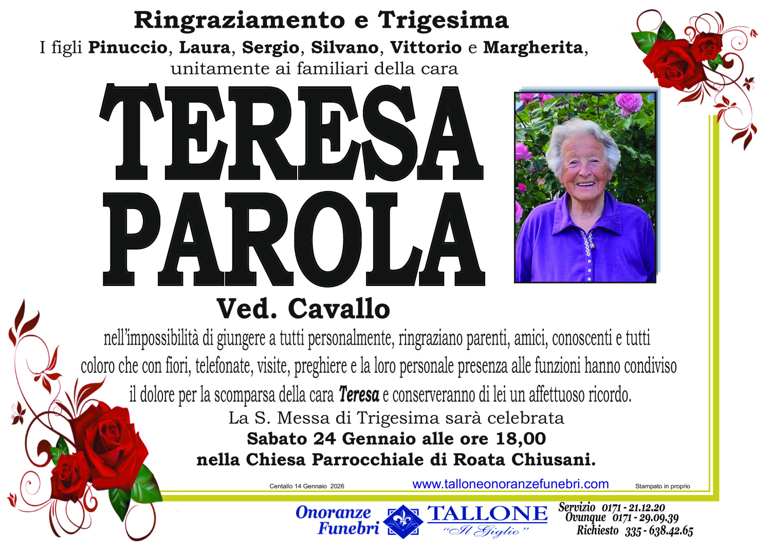 <br />
<b>Warning</b>:  Undefined variable $info in <b>/home/tallone/public_html/ringraziamenti.php</b> on line <b>68</b><br />
Teresa Parola